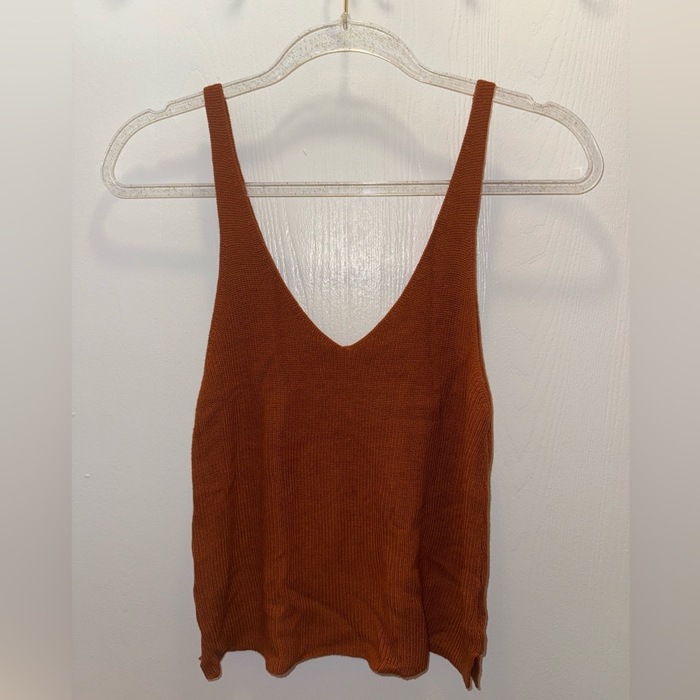 Forever 21 Women's Knit Ribbed V-Neck Tank Top Rust Orange Size S Small